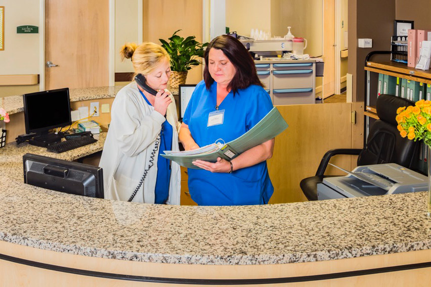 Nursing station at Scottish Pines Rehabilitation & Nursing Center in Laurinburg, NC